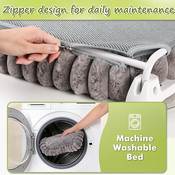 Zoratoo 2PC Cat Window Perch with Bolster Foldable Cat Hammock Cushion Bed for Window with Metal Frame, Cloud-Cuddle Cordless Window Resting Seat for Indoor Cats (Cushion Bed, Gray-L)