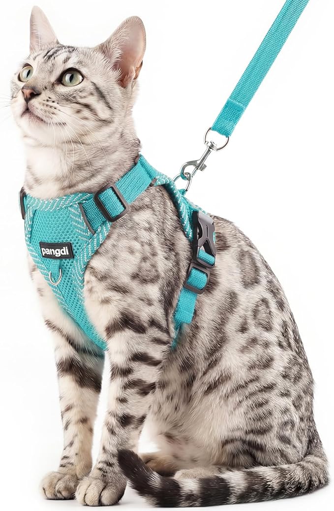 Cat Harness and Leash Escape Proof Medium Kitten Harness Bengal Cat Vest for Walking Travel, Turquoise, M