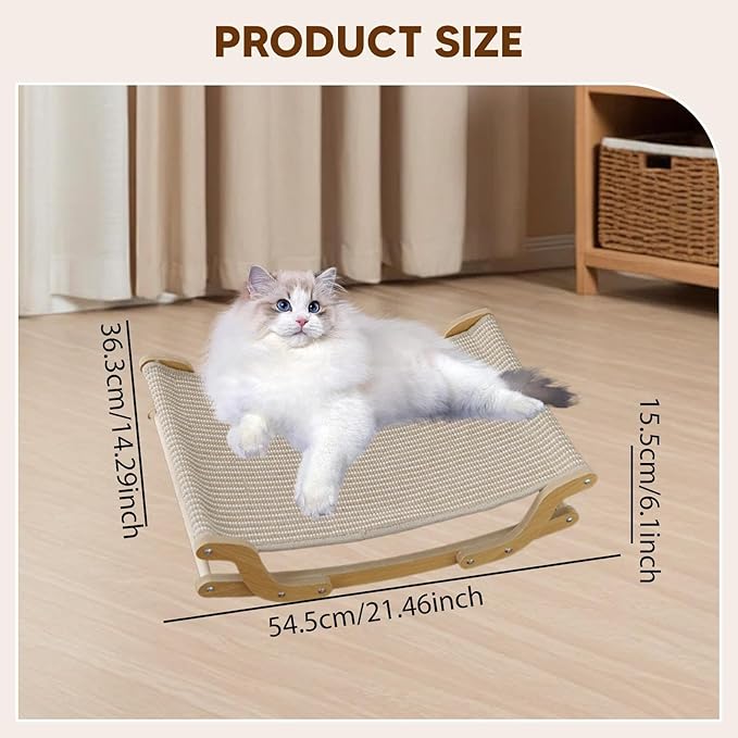 Baoblaze Cat Scratcher Bed Scratching Board Sturdy Playing Resting Protect Furniture Chair Lounge for Indoor Cats Wood Scratch Lounger, Linen Cushion