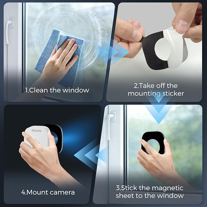 5MP 3K Window Camera, Indoor Camera for Outdoor Monitoring Through Glass, 2.4GHz/5GHz WiFi, Full Night Vision, AI Human Vehicle Detection, No Subscription, 24/7 Recording, Easy Installation