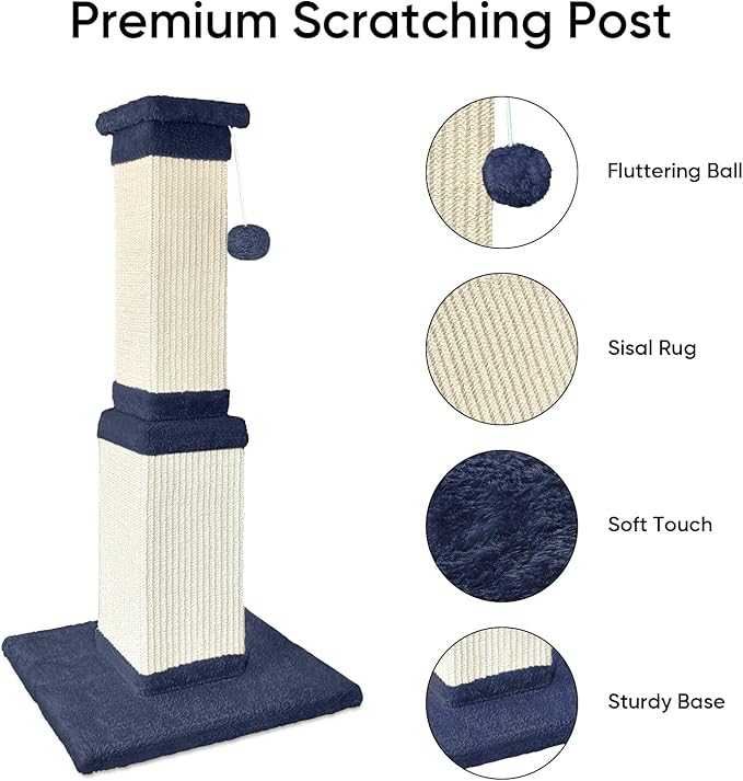 32 Inch Cat Scratching Post for Large Cats, Cat Scratcher for Indoor Cats Adults, Sturdy Sisal Scratch Post to Protect Furniture, Blue