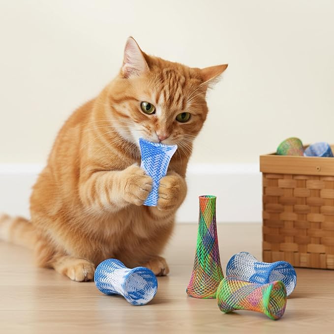 ElevateTech Cat Spring Toys Cat Tube Spring Toy Interactive Cat Toy for Indoor Cats Plastic Spring Coils Attract Cats to Swat Bite Hunt 3.66 × 1.85 × 0.12 inches Multicolor 60Pcs