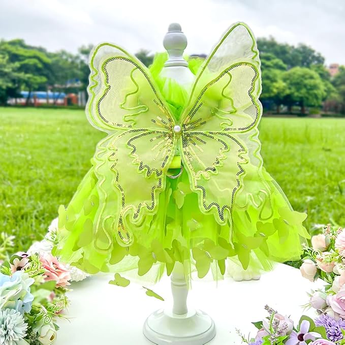 Dog Cute Rainbow Butterfly Dresses Cat Princess Dresses Pet Wedding Dresses Suitable for Corgis Teddy Dogs French Bulldog (Ribbon Butterfly Skirt,S)