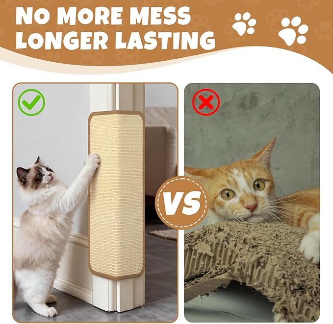 2 Pack Wall Coner Cat Scratcher with Tape, Natural Sisal Cat Corner Scratcher for Indoor Cats, Scratch Furniture Protector 20''x9.8'' + 15.7''x7.9''