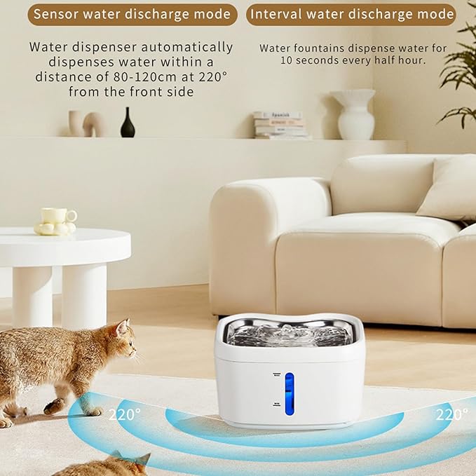 Cat Water Dispenser,2.5L Stainless Steel Smart Automatic Sensing Circulating Pet Drinking Dispenser Pet Water Fountain Inside Cat Dog Drinking Fountain for Home