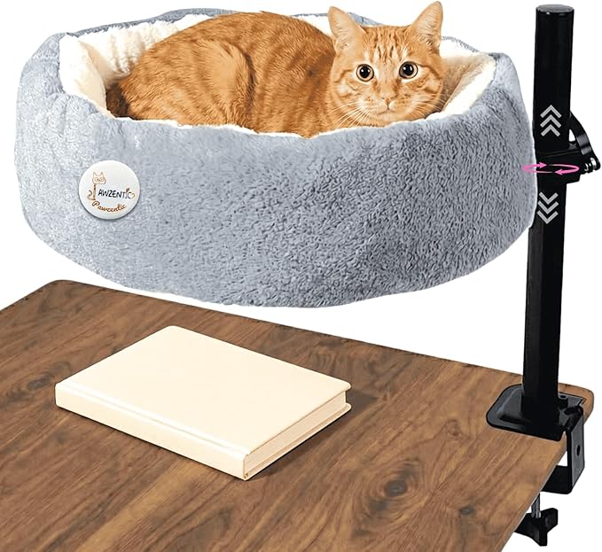17.5" Large Cat Desk Bed, One-Button Easy Lift & Rotate,Extra Thick Bed,Reversible Two-Tone,Super Soft Plush Faux Fur Pet Bed,Machine Washable Bed, Table Pet Bed,Max load:44 lbs (Light Duo, Large)
