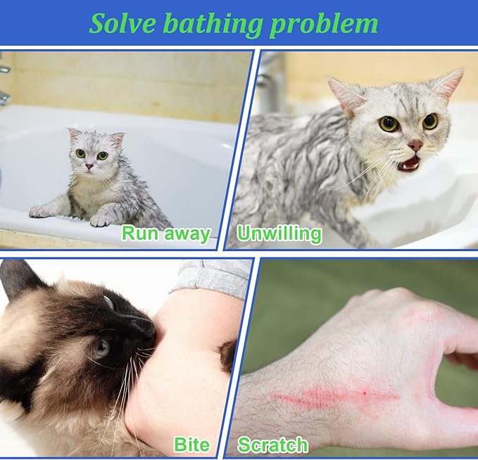 Catcan Cat Bathing Bag, Breathable Cat Grooming Bag, Anti Scratch Adjustable Cats Shower Washing Bag with Mesh for Nail Trimming