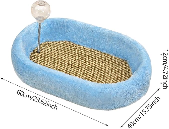Baoblaze Kitten Bed Oval Cats Scratch Pad Furniture Protector with Ball Play Chasing Sofa Protection Training Toys Cat Scratcher Board, Blue