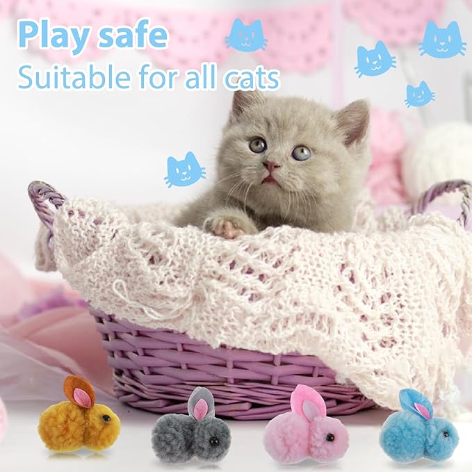 10Pcs Cat Toy Balls, Cute Bunny Shape Pompom Ball 5.5Cm/2.16In Soft Kitten Puff Toys for Pet Indoor Cat Play Training Fetching