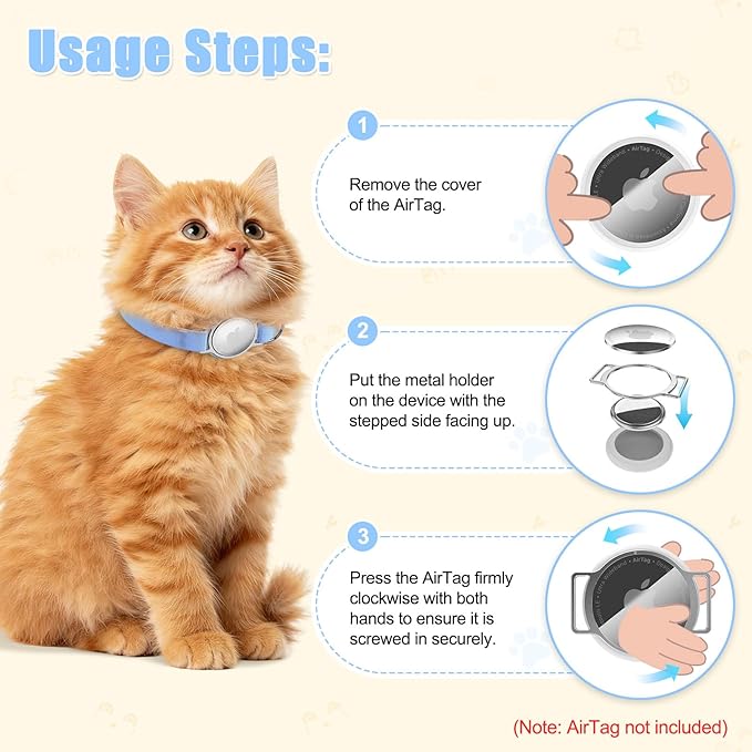 AirTag Cat Collar, Breakaway Air Tag Cat Tracker Collar with Integrated Airtag Holder Compatible with Apple Air Tag, Ultra Elastic & Comfortable Pet Tracking Collars for Cats Kittens Cat (Blue)