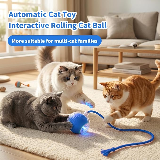 Interactive Cat Toys for Indoor Cats Smart Automatic Ball Rolling for Bored Kitten Pet Upgraded Speedy Moving Chase Dogs Toy Mothers Day Gifts Blue