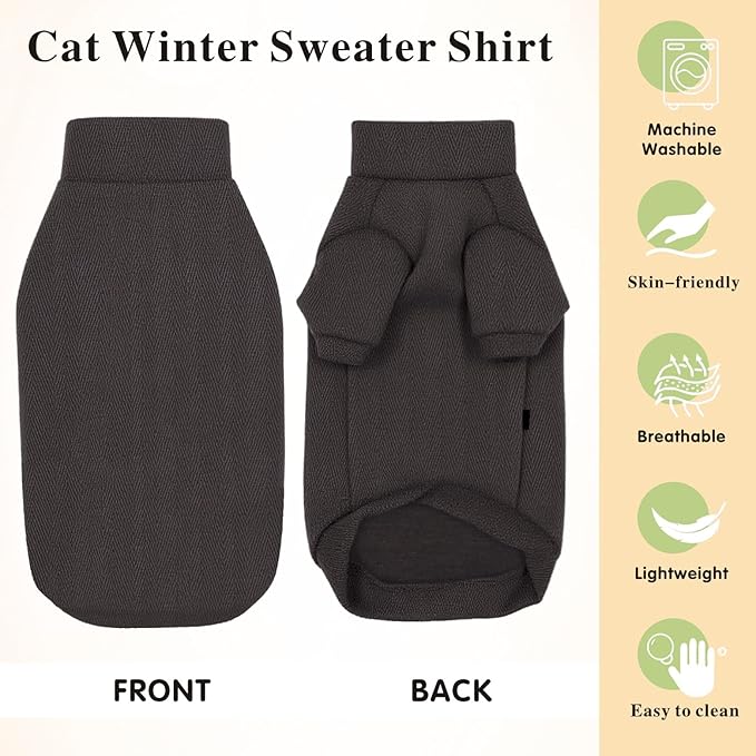 Idepet Sphynx Cat Warm Turtleneck Sweater Hairless Cats Shirt Pullover Kitten T-Shirts Thick Soft Fleece Clothes Cute Outfit Coat Pajamas for Cats and Puppy (Dark Brown, XX-Large)