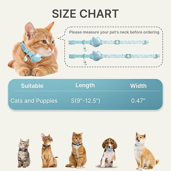 Waterproof Airtag 2nd & 1st Cat Collar, Breakaway Cat Airtag Collar with Luminous & Reflective Fish Pattern, Lightweight Kitten Collars for Apple Air tag, Hidden GPS Tracker Holder for Cats, Kittens