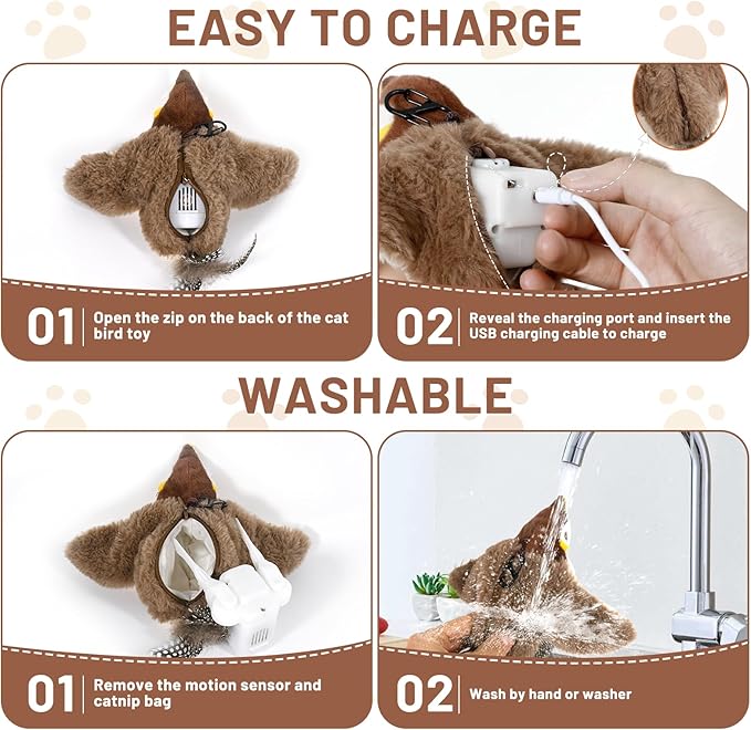 Esoes Cat Toys Flapping Bird (No Flying), Rechargeable Interactive Chirping Bird Cat Toy, Interactive Cat Exercise Toys for All Breeds Cat Kicker Catnip Toys