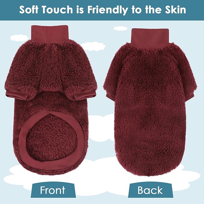 Sphynx Cat Sweater, Hairless Cats Turtleneck Pullover Kitten Sweaters for Cats Only, Warm and Soft Cat Pajamas Shirt with Sleeves Pet Winter Clothes Fleece Jumpsuit for Puppy, Burgundy M