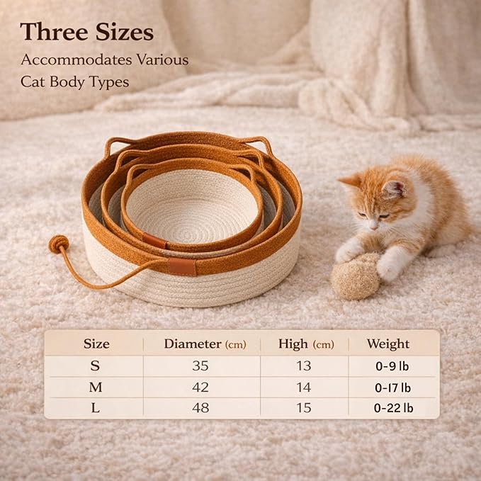 Interactive Cat Bed Basket Handwoven Cotton Rope Stimulicat Cat Basket with Toy Ball, Foldable Scratchable Instinct Basket for Cats & Kittens Stimuli Cat Basket Nest
