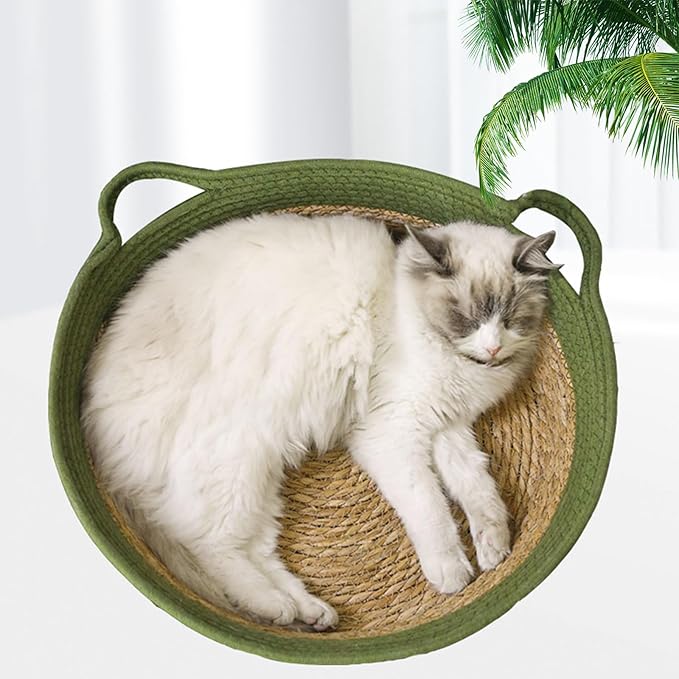 Straw House for Cats Dog Interaction Sleep Rest Nest Bed Hideouts Basket Bed Rest Furniture Nest