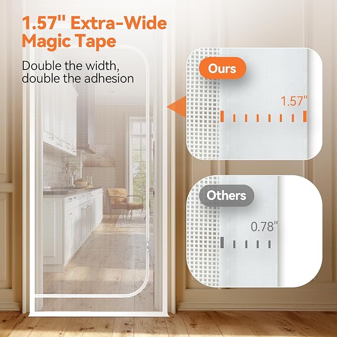 BFNN Cat Screen Door, Extra Tall Cat-Proof Mesh Gate, Fit Door Size 34'' x 82.5'', Anti Scratch Mesh with Zipper Closure, for Living Room, Kitchen, Bedroom (White)
