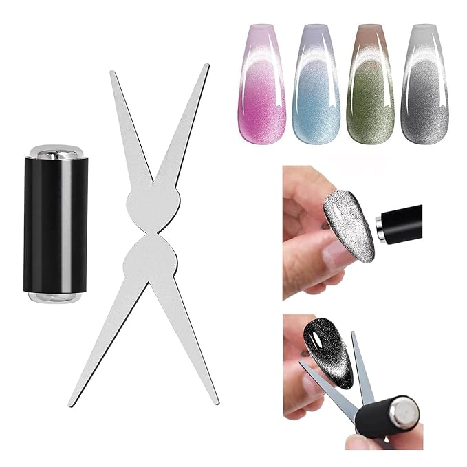 Cat Eye Gel Polish Double-Head Magnet Wand + Y Shaped Iron for French Cat Eye Effect Black Strong Cylinder Magnet Cat Eye Magnetic Bar for Home Salon Nail Art Tools