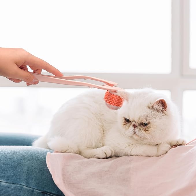 Cat Massager Roller 10x1.57 Inch For Medium to Large Adult Cats, Silicone Grooming Tool Relaxer Pink Stick with Pink Massage Face Thin Scroll Wheel for Indoor Dog Head's Pet