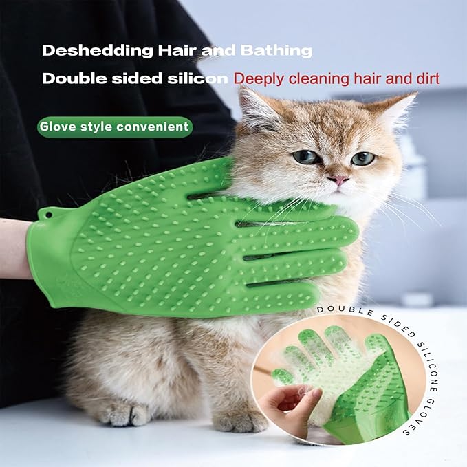 YOFANG Double-Side Pet Grooming Gloves for Cats & Dogs, Silicone Pet Hair Removal Glove for Bathing, Shedding & Massage, Gentle Cat & Dog Grooming Glove for Long & Short Hair Pets