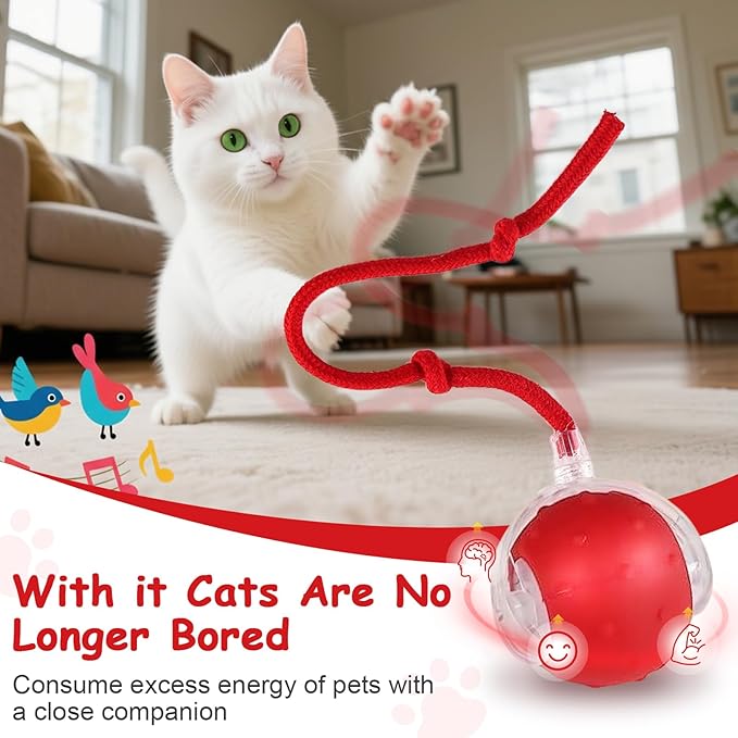 Interactive Cat Toys Smart Ball for Cats & Dogs! Now with 2 Rapid Tails. Features: 360°Auto-Rolling, Motion Activation& Bird Sounds. Perfect for Indoor Pet Exercise & Fun. (Yellow＆Orange)