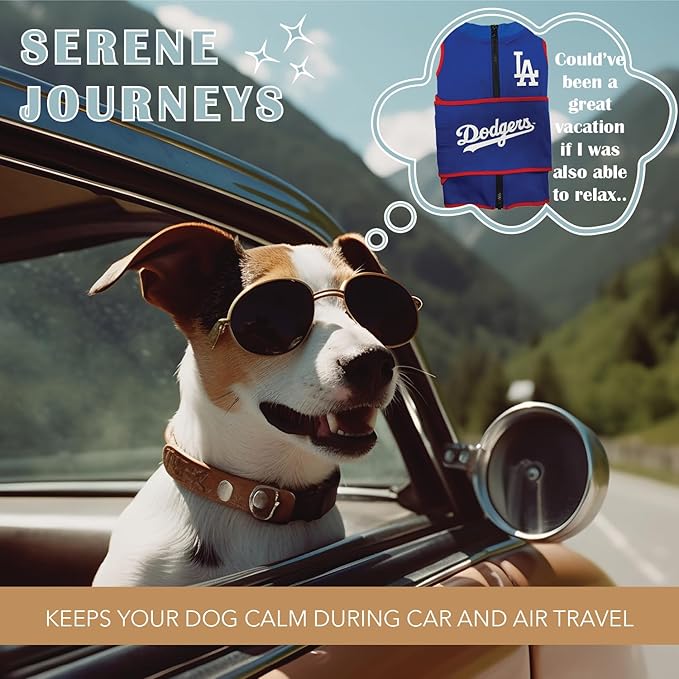 MLB Los Angeles Dodgers Dog Anxiety Shirt Calming Soothing Vest for Dogs Cats with Anxiety, Fears, Fireworks, Loud Noises, Dark, Lonely Keeps Dogs Calm & Feeling Safe, Relaxing Jacket, Large