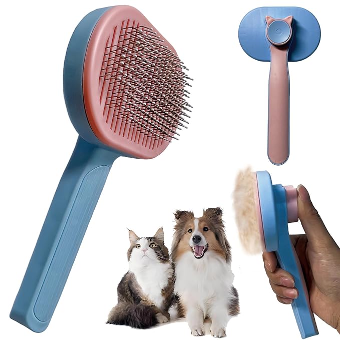 Demiya Dog Brush with Ergonomic Handle, Plastic Pets Grooming Brushes for Dogs, Cat Shedding and Deshedding Tool (Blue)