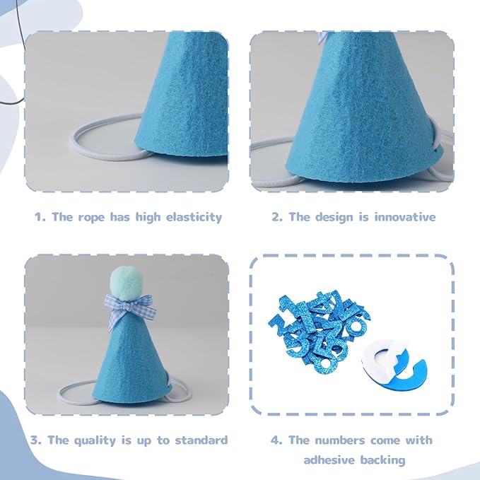 Cat Kitten Birthday Bandana Hat, 1Set Numbers Pet Birthday Decorations Outfits, Cute Cats Kittens Apparel Birthday Outfits, Blue Hat with Numbers Cat Bandana Pet Decorations ﻿