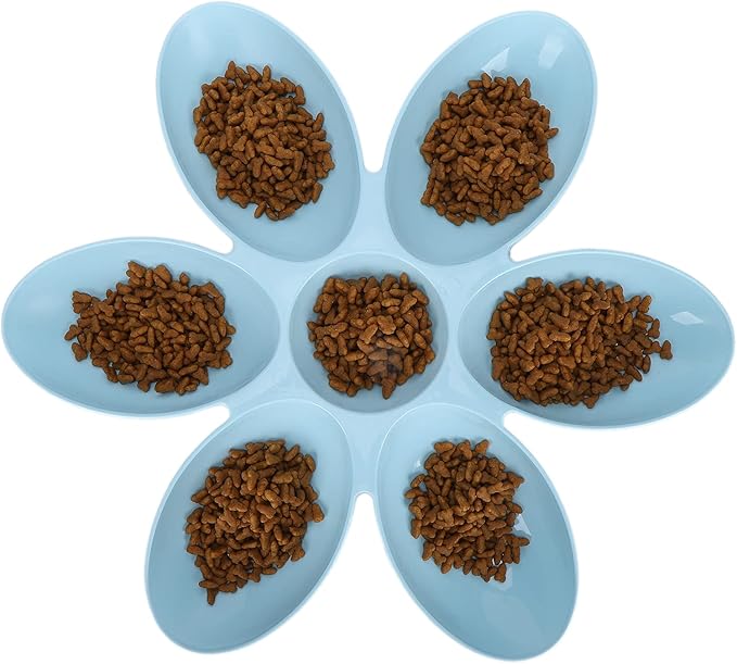 Multipurpose Cat Food Bowl Cat Food Bowl Flower Petals Shaped Cat Water Bowls Non Slip Food‑Grade Flower Petals Shaped 6 Grids Pet Feeding Bowl for Food and Water (Blue)