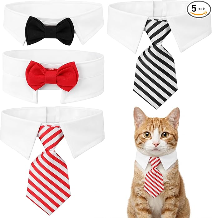 4 Pieces Cat Bow Tie Tuxedo Collar, Cat Tie Adjustable Dog Necktie Collar Pets Formal Necktie Collars Cats Wedding Bowtie for Small Puppy Grooming Costume Accessories