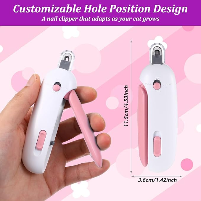 Safe Cat Nail Clippers with Adjustable Trimming Hole – Anti-Splash Claw Cutters with Hidden Nail File, Safe Toenail Trimmer for Kittens & Indoor Cats, No-Stress Grooming Tool