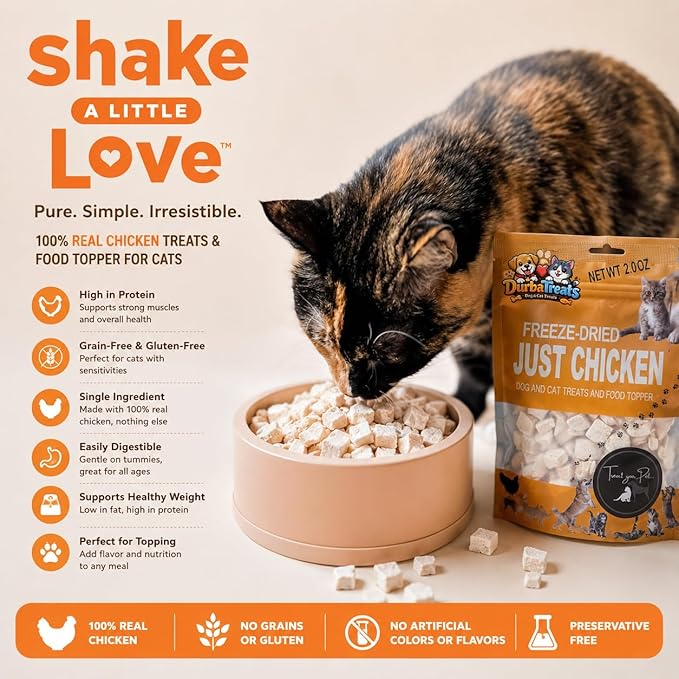Freeze Dried JustChicken Raw Dog & Cat Treats - Healthy Snacks, Food Topper. Weight Control, Training Bites, High Protein 2.0 OZ