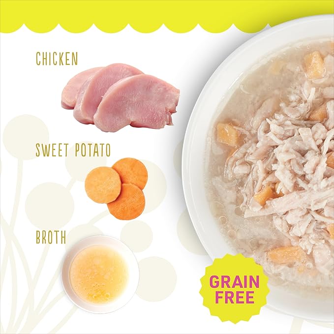 PETITE CUISINE Whole Foods Wet Cat Food, Chicken & Sweet Potato Entree in Broth, 2.8 oz. Can (24 Count)