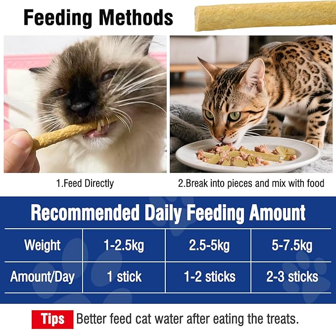150g Freezed Dried Cat Chew Stick Egg Yolk Flavor, Cat Dental Treats for Freshens Breath and Reduce Tartar, Feline Teething Sticks Cats Treats Snack