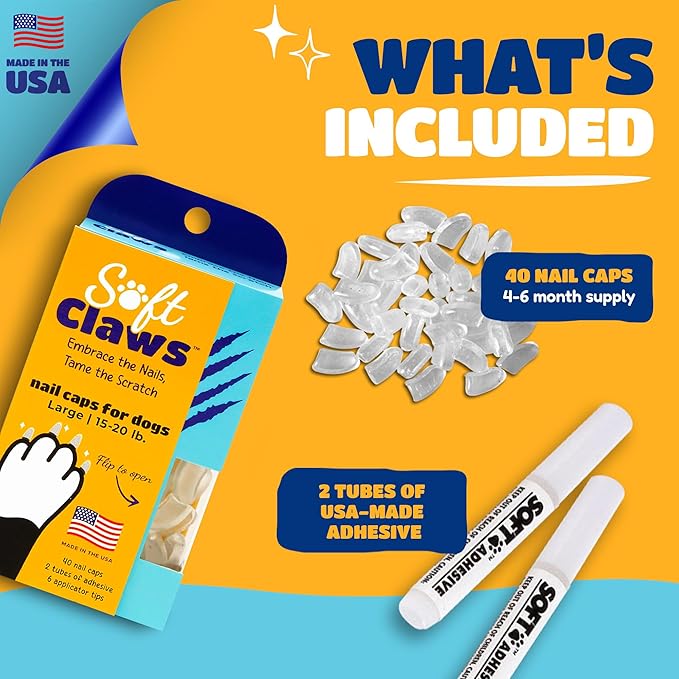 Soft Claws Dog Nail Caps, 40 Large Nail Caps, Made in USA - Vet Developed, Safe & Non-Toxic Easy to Apply Claw Covers | Protects Furniture & Skin, Pink Sparkle