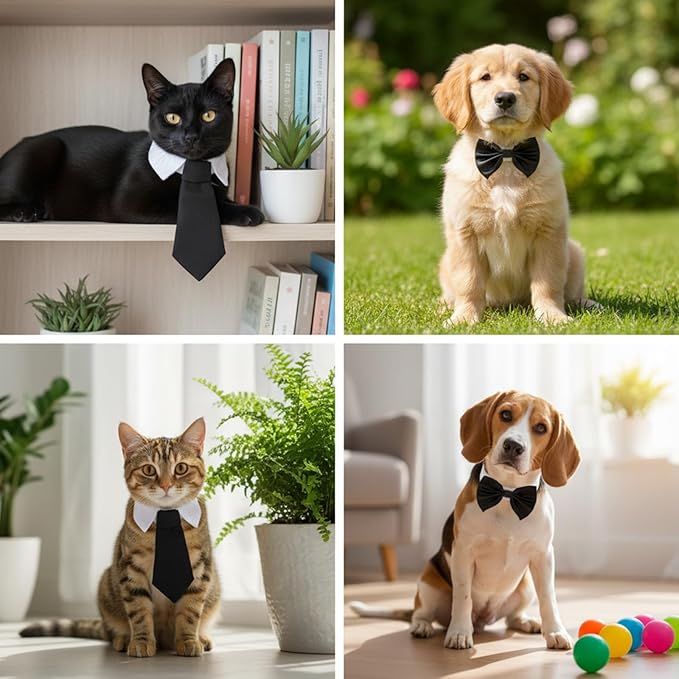 2 Pcs Cat Tie Collar, Adjustable Bow Tie for Cats, Cat Bowtie, Formal Dog Tux with Hook-Loop Closure for Small Dogs Cats Wedding Party Photo Costume Attire