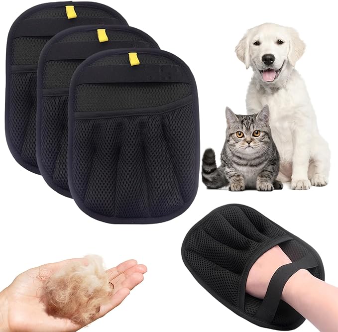 Pet Hair Removal Glove for Cats & Dogs, 2025 New Electrostatic Pet Hair Remover, Reusable Pet Hair Removal Tool for Furniture, Pet Grooming Gloves (3 Pack)