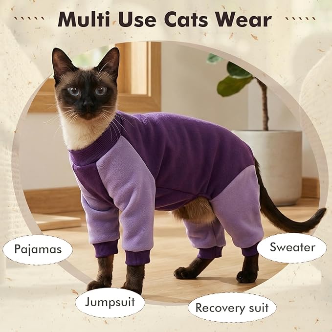 DENTRUN Cat Recovery Suit with Legs - Shedding Control & Anti-Licking Onesie, Stretchy Surgical Recovery Suit Cute Cat Clothes Indoor Soft Material for Comfort and Warmth for Pets