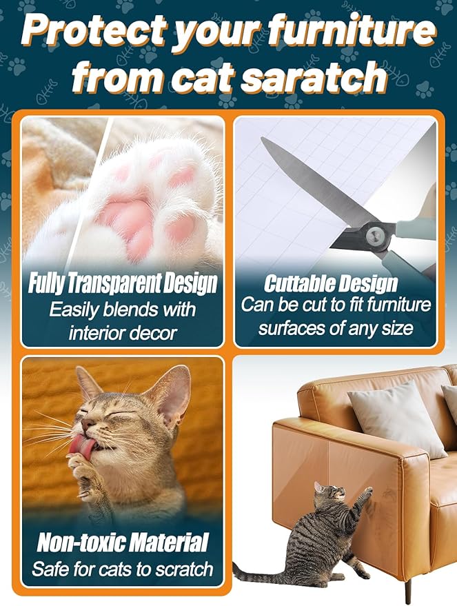 Acostop Cat Scratch Furniture Protector - Specially Designed for Leather Furniture, Easy to Remove Anti-Scratch Couch Protector from Cat, No Pins, 10 Pack