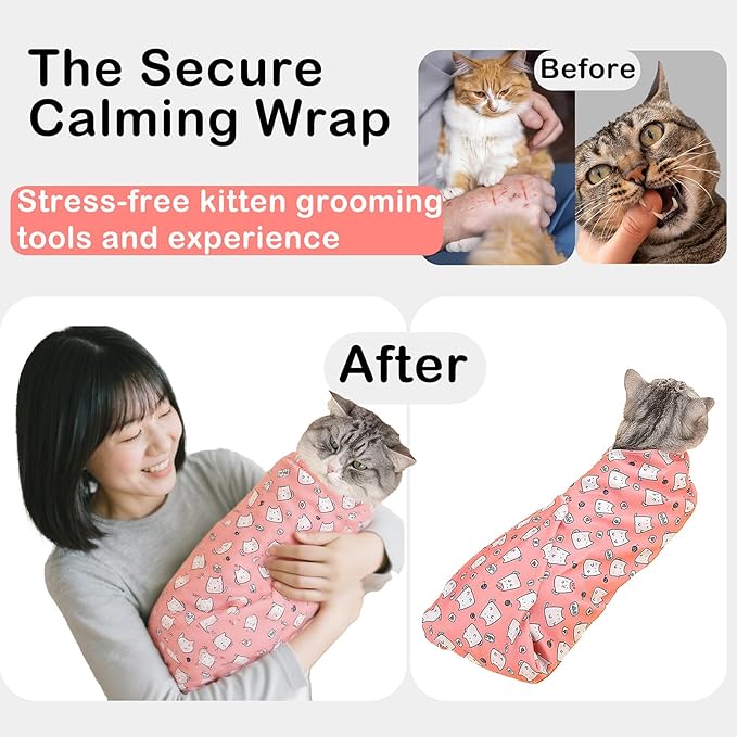 27.6'' Cat Grooming Wrap for Cutting Nails - Escape Proof Cats Restraint Wrap for Nail Clipping,Kitten Swaddle Wrap,Anti-Scratch & Anti-Bite,Easy Clipping & Care Pet Tool(L (up to 18 lbs)