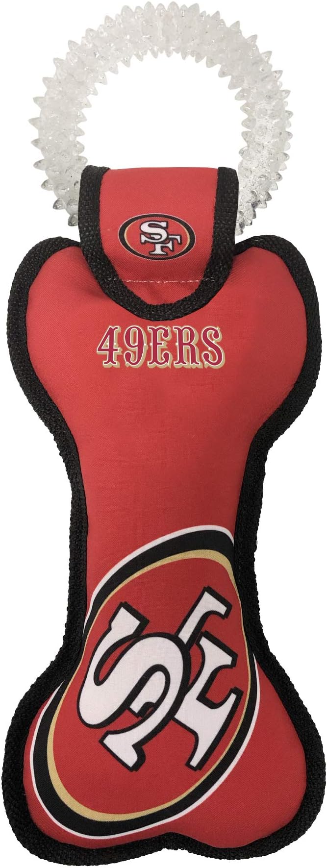 Pets First NFL SAN Francisco 49ERS Dental Dog TUG Toy with Squeaker. Tough PET Toy for Healthy Fun, Teething & Cleaning Pet's Teeth & Gum.