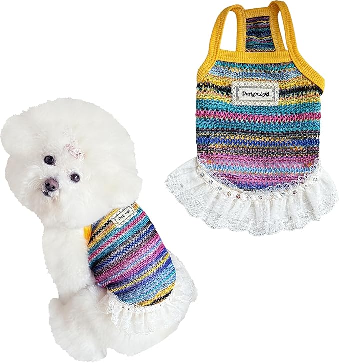 Colorful Openwork Knitted Dog & Cat Clothes - Stylish Pet Tank Top & Skirt for Small Dogs, Cats, Puppies & Kittens, Breathable Comfortable Cozy Pet Clothing