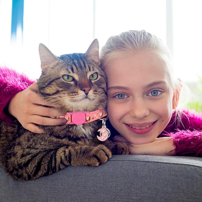 Baeuppit 2Pcs Breakaway Cats Collars Cat Collars for Boy & Girl Cats Adjustable Kitten Collars with Bell,Pink+Teal,8"-13.1"