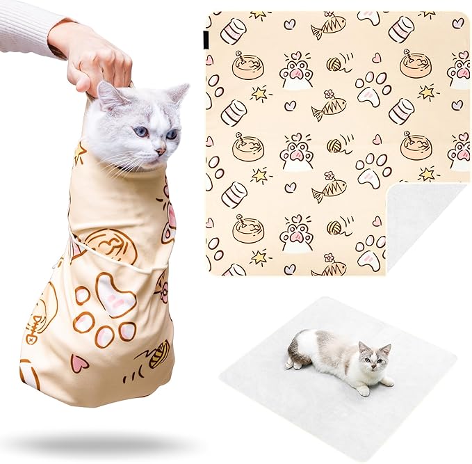 35.5" Extra Large Cat Grooming Wrap,Soft Self-Stick Cat Burrito Restraint Blanket Grippy Cloth for Large Cats & Small Dogs Medicine,Nail Clipping,Ear Cleaning,Teeth Brushing Anti-Scratch Anti-Escape