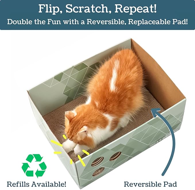 5609PETS Cat Scratching Box, Extra Large Refillable Double-Sided Scratch Pad, No-Mess Cat Scratcher for Indoor Cats