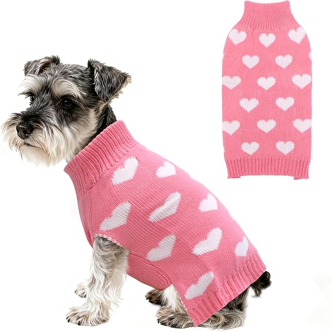 Valentines Dog Sweater, Knit Pet Small Dog Sweater Holiday Valentine’s Day Outfit Clothes for Small Medium Large Dogs Pets (Pink, Large)