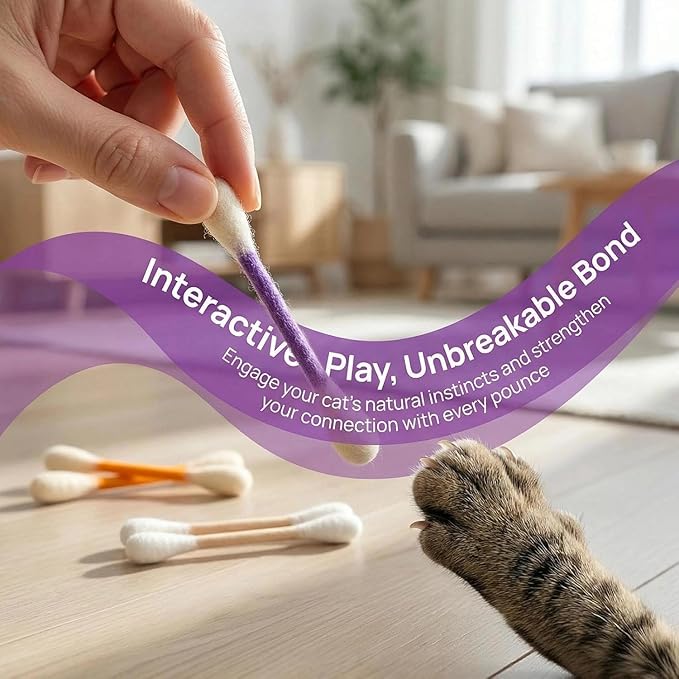 6-Pack Cat Giant Qtip Toy, Cotton Swabs Cat Toys with Catnip, Giant Qtip Cats Toy for Boredom Durable Dental Teething Ropes, Big Interactive Felt Kitty Kicker Play Lover Gift Accessories (Mixed)