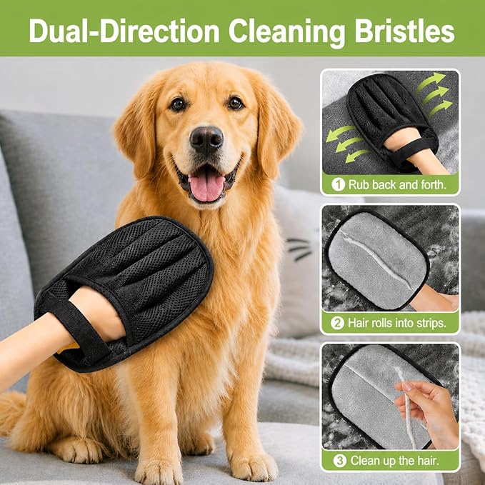 Upgraded Electrostatic Pet Hair Removal Glove,Quick Wiping, Reusable & Washable for Carpet Clothing Pet Beds Sofa Car Seats Effortless Cats & Dogs Hair Remover for Busy Pet Owners