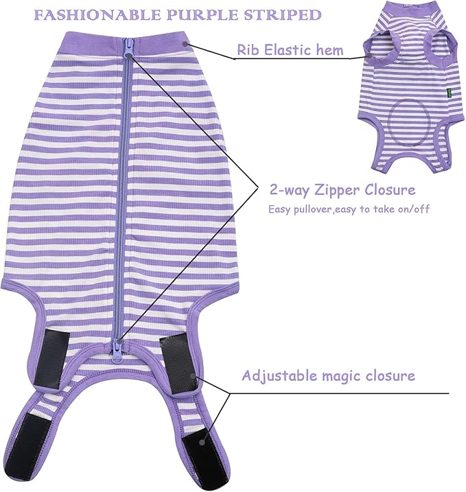 Dog Surgery Recovery Suit Dogs Neuter Spay Female Male Protective Clothes,XXL Purple-White Striped